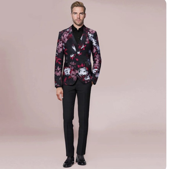 Cloudstyle Other - 🆕 Cloudstyle Sz S Men’s Red Silver and Black Floral Blazer & Matching Vest